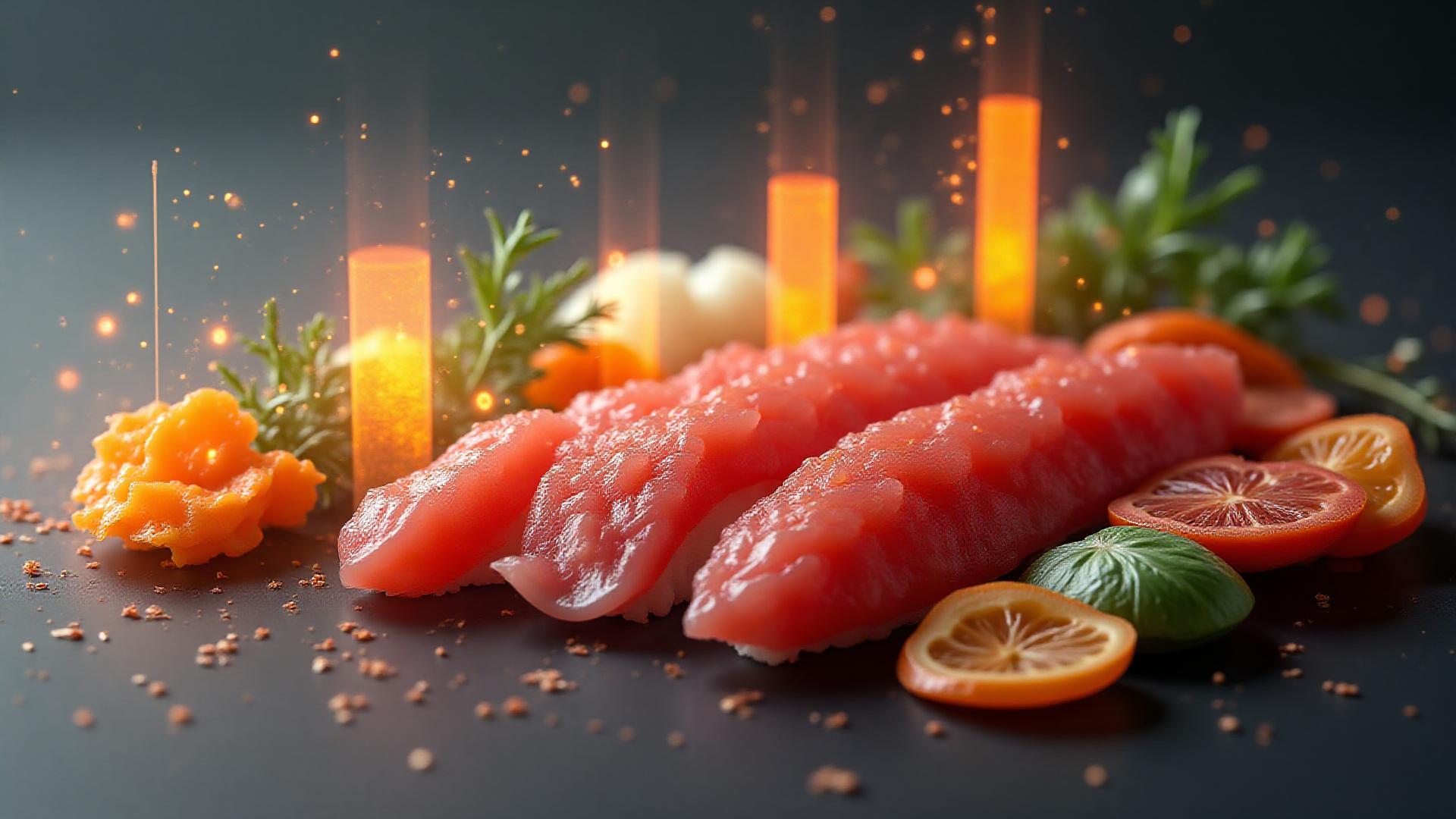 データによって駆動される美食のデジタルマーケティング戦略と美食のイメージが融合した抽象的なグラフィック