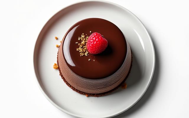 繊細に飾られたチョコレートデザートのクローズアップ