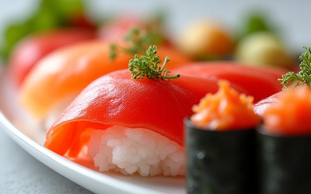 芸術的に盛り付けられた新鮮な寿司のクローズアップ