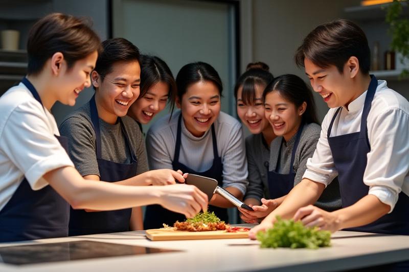 Diverse Epoch Eats team collaborating in a modern kitchen studio
