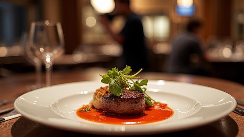 Elegant restaurant plating with professional photography setup