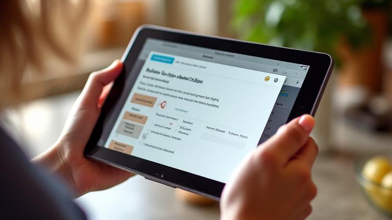 タブレットでインタラクティブなレシピ画面を操作する手元